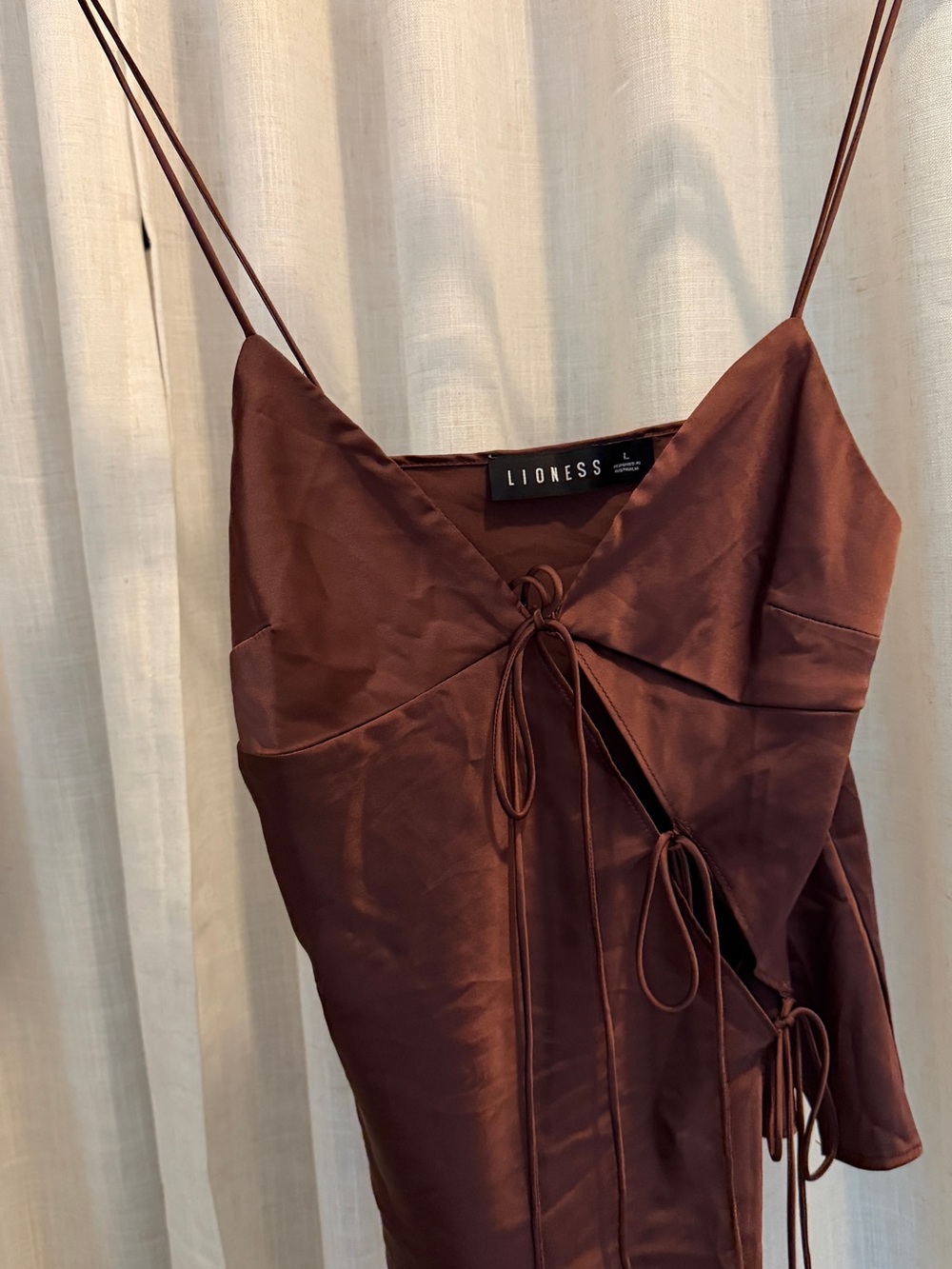 Lioness Chocolate Brown Satin Strapless Tie-Front Dress